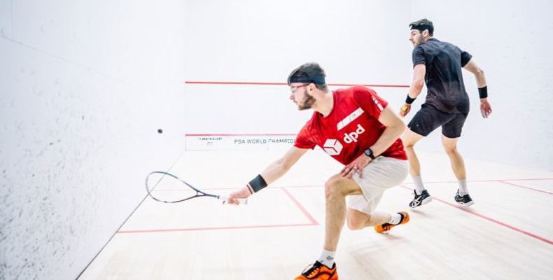 Rowan Damming in actie op WK Squash